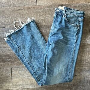 CQY High Waisted Frayed Wide Led Denim Jeans